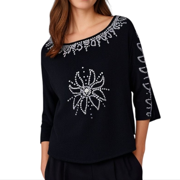 Central Park West Sweater NYE Glam Sequins Y2K Womens M Cashmere Silk Vintage - Picture 1 of 12